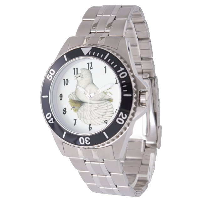 Trumpeter Pigeon White Horloge (Gekanteld)
