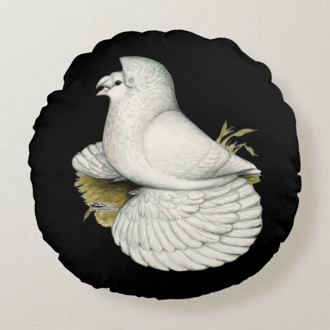 Trumpeter Pigeon White Rond Kussen (Voorkant)