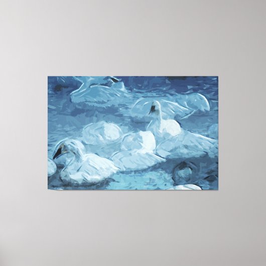Trumpeter Swans in Morning Fog Abstract Canvas Afdruk (Voorkant)