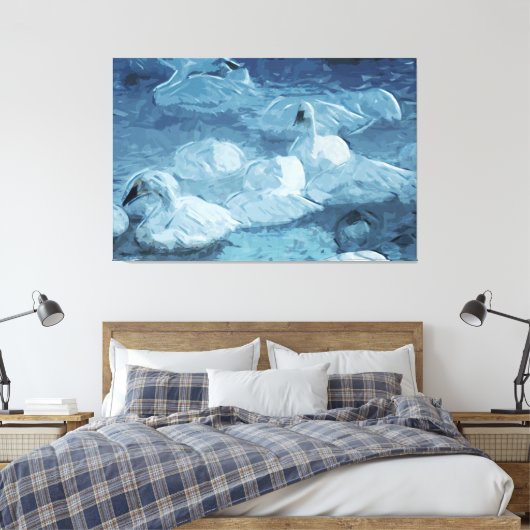 Trumpeter Swans in Morning Fog Abstract Canvas Afdruk (Insitu (Slaapkamer))
