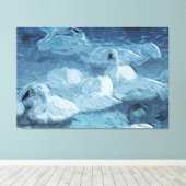 Trumpeter Swans in Morning Fog Abstract Canvas Afdruk (Insitu (Houten vloer))