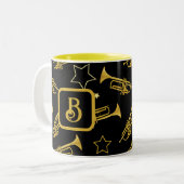 Trumpets en sterren Monogram Tweekleurige Koffiemok (Voorkant links)