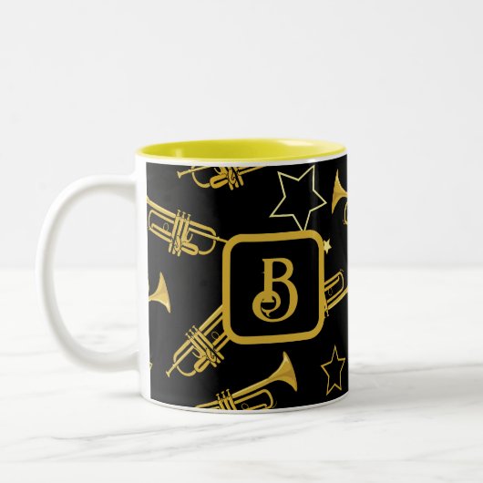 Trumpets en sterren Monogram Tweekleurige Koffiemok (Links)