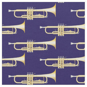Trumpets Musician Room Decor Blue Stof