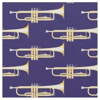 Trumpets Musician Room Decor Blue Stof