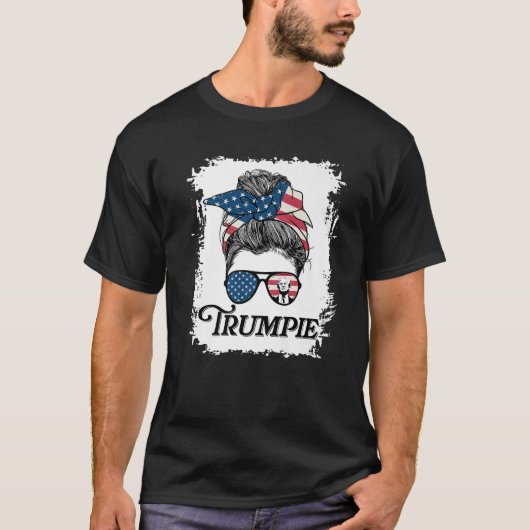 Trumpie Anti Biden Rally Draag Bun Hair Ameri T-shirt (Voorkant)