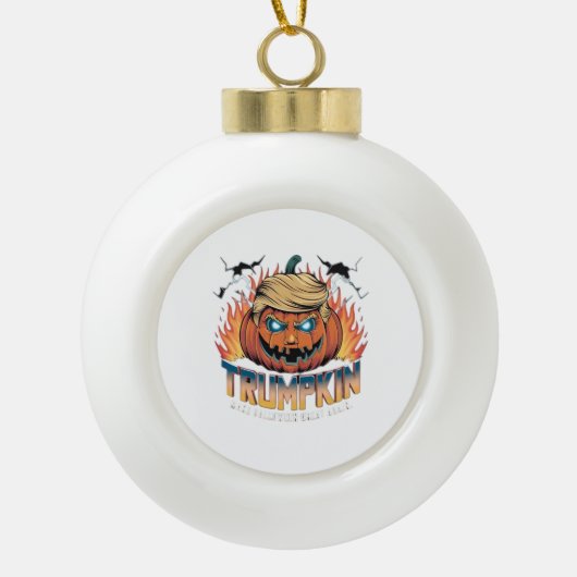 Trumpkin Classic – Spooky Pumpkin Design Keramische Bal Ornament (Voorkant)