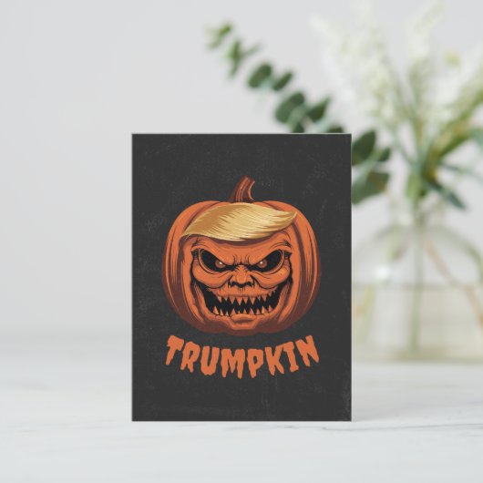 Trumpkin - Grinning Donald Trump Halloween Pompoen Briefkaart (Staand voorkant)