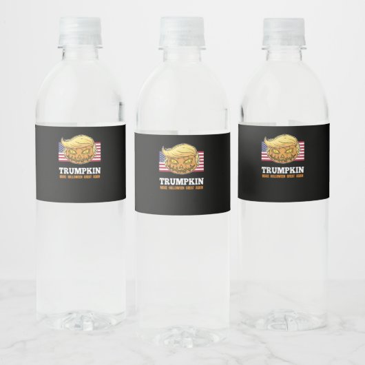 Trumpkin Halloween pompoen met vlag enge ontwerp Waterfles Etiket (Flessen)