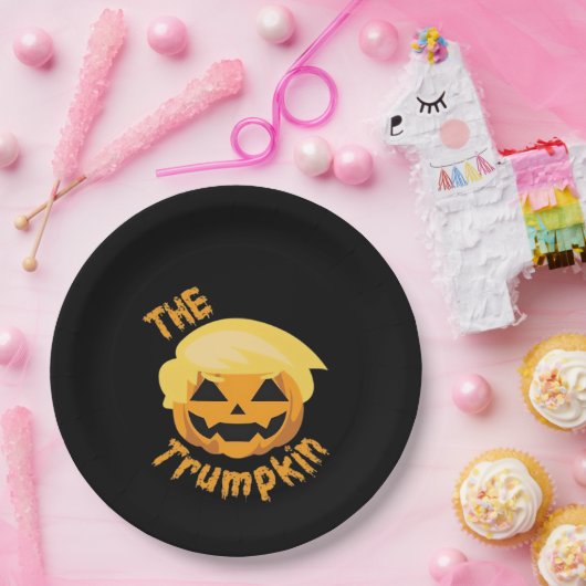 Trumpkin Pumpkin Halloween Design – Luiaard Kostuu Papieren Bordje (Feest)