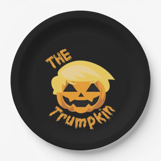 Trumpkin Pumpkin Halloween Design – Luiaard Kostuu Papieren Bordje (Voorkant)