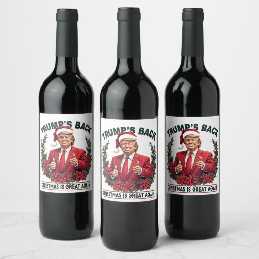 Trump's Back Christmas is weer geweldig Kerstman Wijn Etiket (Flessen)
