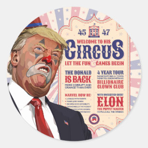 Trump's Clown Show Circus - Vintage Poster Design Ronde Sticker