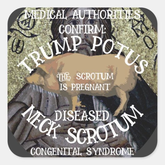 TRUMP'S NEK SCROTUM IS ZWANGER VIERKANTE STICKER (Voorkant)