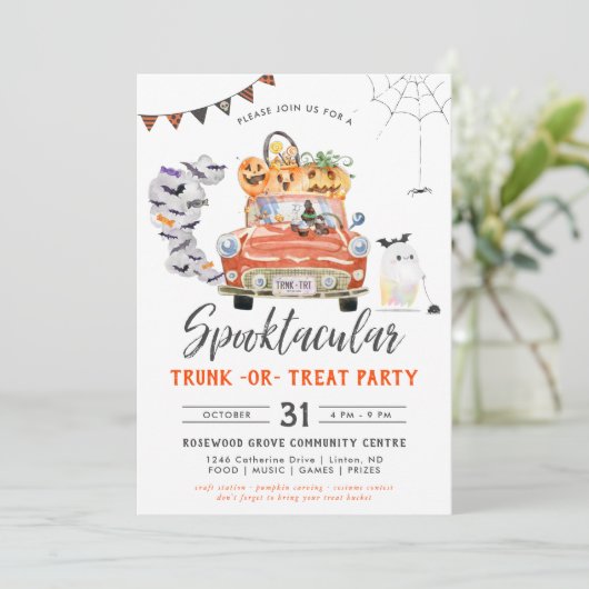 Trunk of behandelen | Uitnodiging van de Halloween (Staand voorkant)