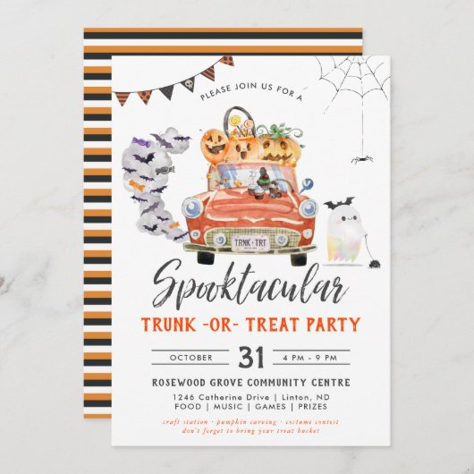 Trunk of behandelen | Uitnodiging van de Halloween (Voorkant / Achterkant)