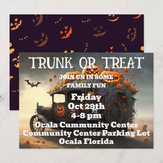 Trunk of Treat Halloween Kaart (Voorkant / Achterkant)