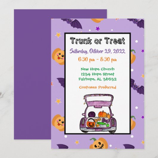 Trunk of Treat Halloween Kaart (Voorkant / Achterkant)