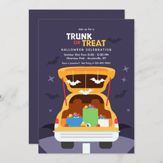 Trunk- of Treat-halloween-partij Kaart (Voorkant / Achterkant)