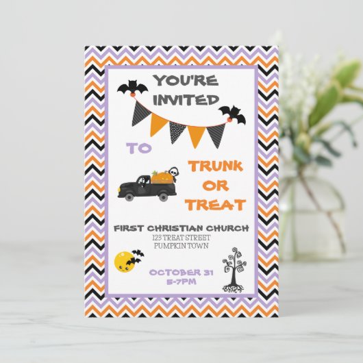 Trunk of Treat Halloween Party Kaart (Staand voorkant)