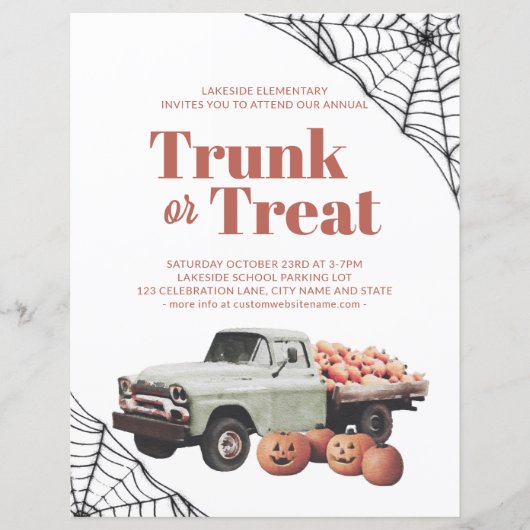 Trunk of Treat Halloween Pumpkin Spider Web Flyer (Voorkant)