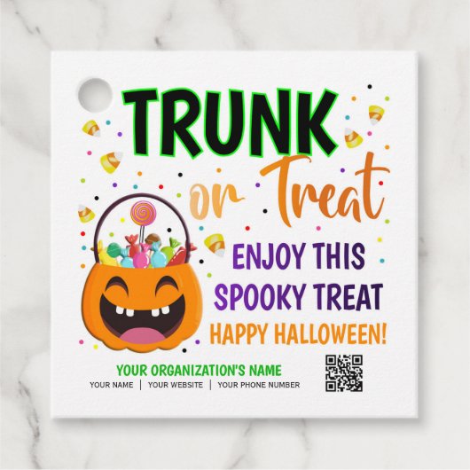 Trunk of Treat Halloween QR Code Treat Bedankjes Labels (Voorkant)