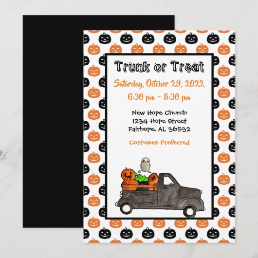 Trunk- of Treat Halloween-uitnodiging Kaart (Voorkant / Achterkant)