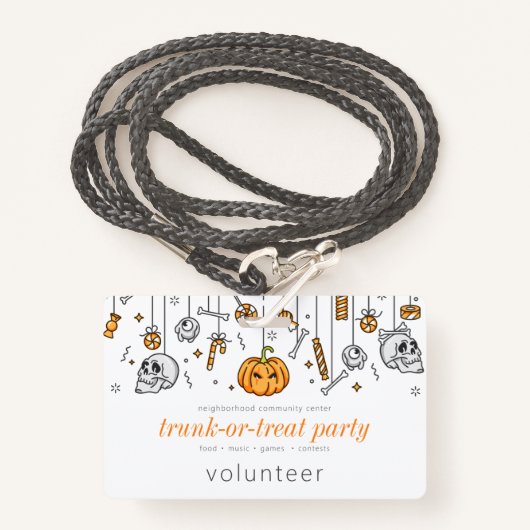 Trunk of Treat Modern Chic Halloween Party Badge (Voorkant met draagriem)
