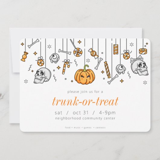 Trunk of Treat Modern Chic Halloween Party Kaart (Voorkant)