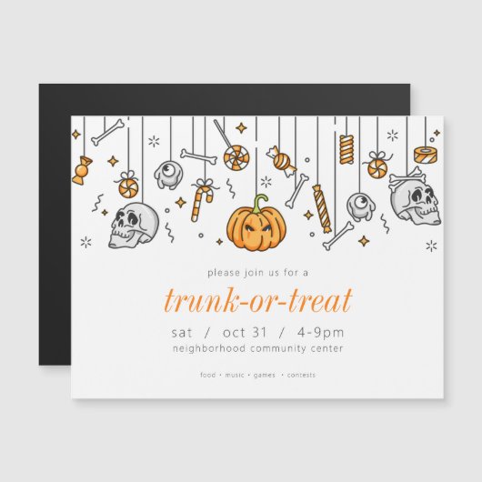 Trunk of Treat Modern Chic Halloween Party Magnetische Uitnodiging (Voorkant / Achterkant)