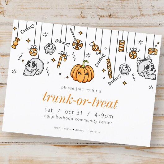 Trunk of Treat Modern Chic Halloween Party Uitnodiging Briefkaart