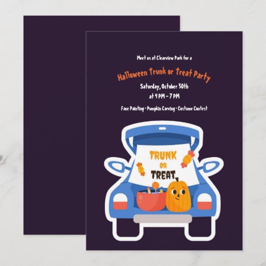 Trunk- of Treat Night Halloween-uitnodiging Kaart (Voorkant / Achterkant)