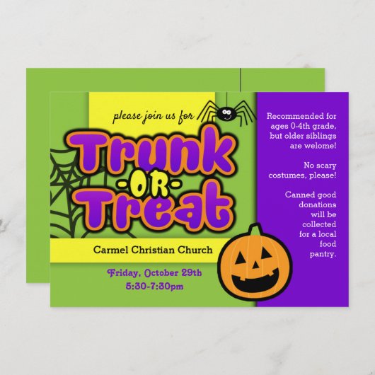 Trunk- of Treat-uitnodiging Kaart (Voorkant / Achterkant)