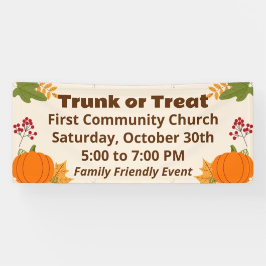Trunk or Treat Fall Leaves Pumpkins Event Spandoek (Horizontaal)