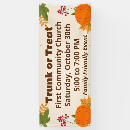 Trunk or Treat Fall Leaves Pumpkins Event Spandoek (Verticaal)