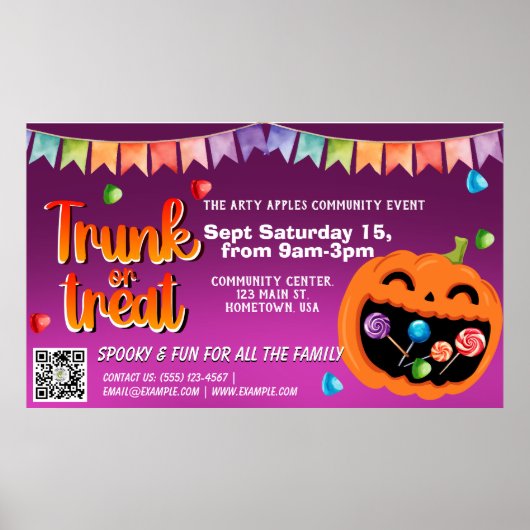 Trunk or Treat Halloween Banner QR-code Poster (Voorkant)