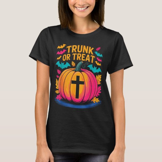 Trunk Or Treat Halloween Costume Christian Pumpkin T-shirt (Voorkant)