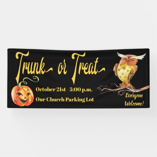 Trunk or Treat Halloween Pumpkin & Owl Spandoek (Horizontaal)