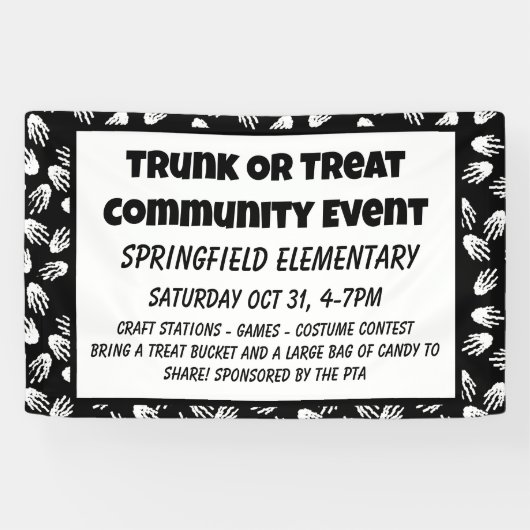 Trunk or Treat Halloween skelet handen banner (Horizontaal)