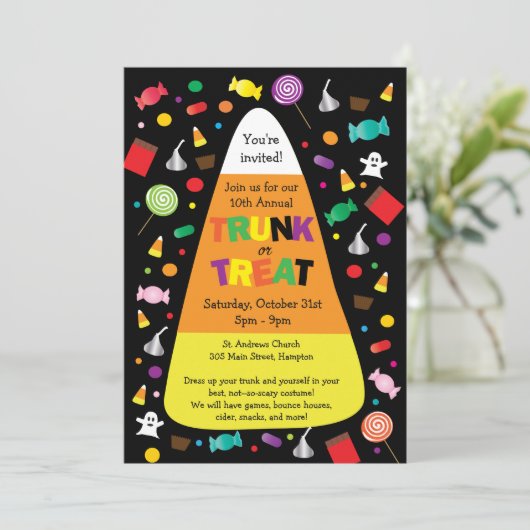 Trunk or Treat Halloween Snoep Invitation Kaart (Staand voorkant)