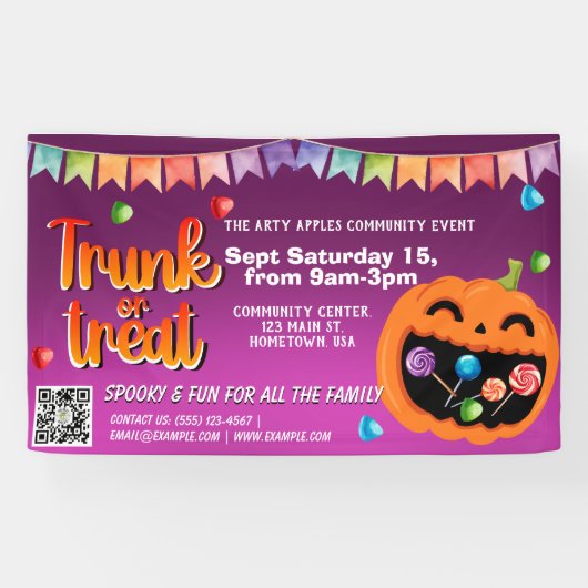 Trunk or Treat Halloween-spandoek qr-code Spandoek (Horizontaal)