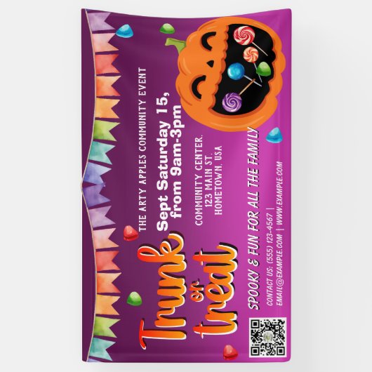 Trunk or Treat Halloween-spandoek qr-code Spandoek (Verticaal)