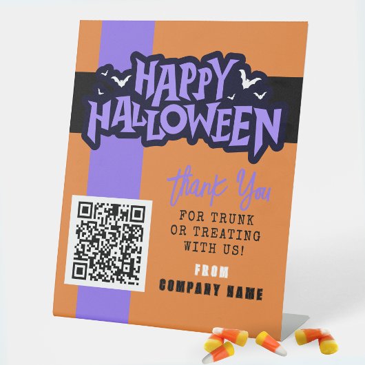 Trunk or Treat Oranje Halloween Business Dank u Reclamebord Met Voetstuk