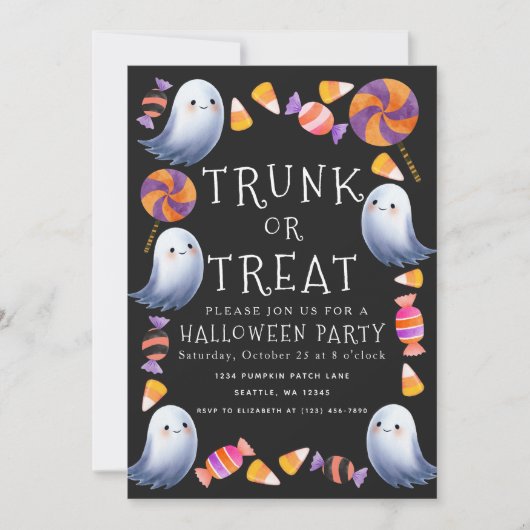 Trunk or Treat Schattige Ghosts Snoep Halloween Pa Kaart (Voorkant)