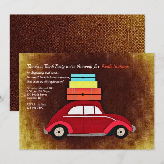 Trunk Party met rode auto uitnodiging (Voorkant / Achterkant)
