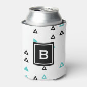 Truquoise & Zwarte Driehoeken Patroon Monogram Blikjeskoeler (Blikje Voorkant)