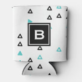Truquoise & Zwarte Driehoeken Patroon Monogram Blikjeskoeler (Voorkant)