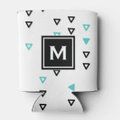 Truquoise & Zwarte Driehoeken Patroon Monogram Blikjeskoeler (Achterkant)