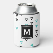 Truquoise & Zwarte Driehoeken Patroon Monogram Blikjeskoeler (Blikje Achterkant)