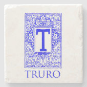 Truro Blue Monogram Stone Onderzetter (Voorkant)